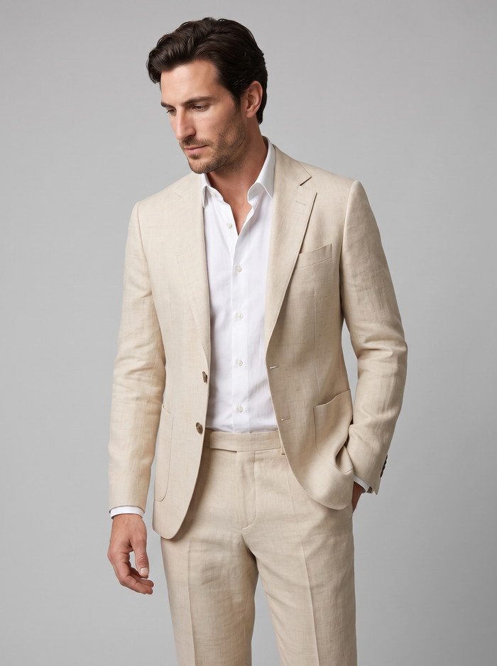 Men's Linen Slim-Fit Suit for Summer Weddings and Events