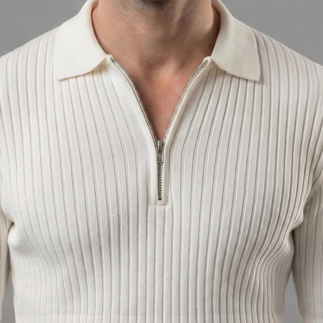 Men's Long Sleeved Zipper Polo Sweater