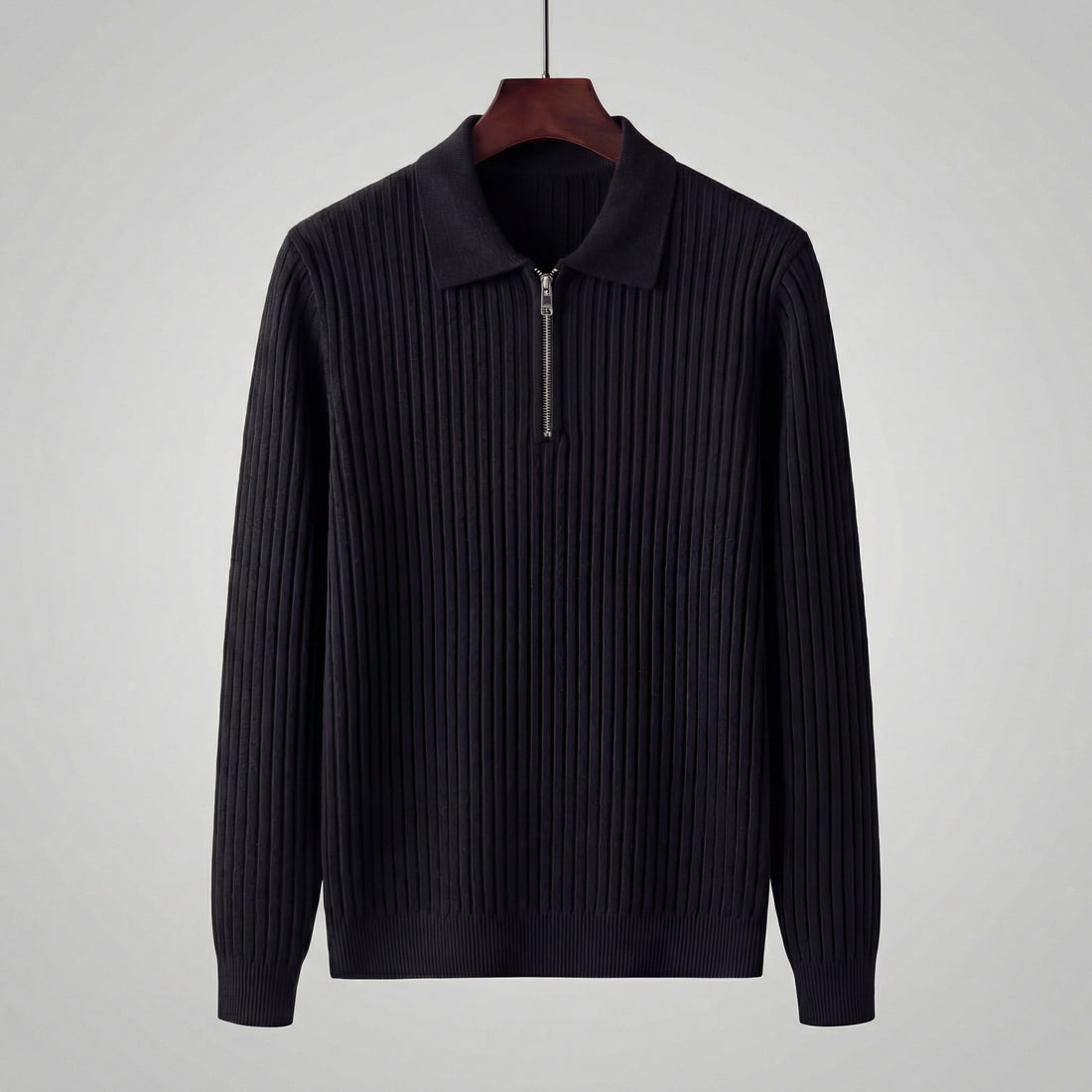 Men's Long Sleeved Zipper Polo Sweater