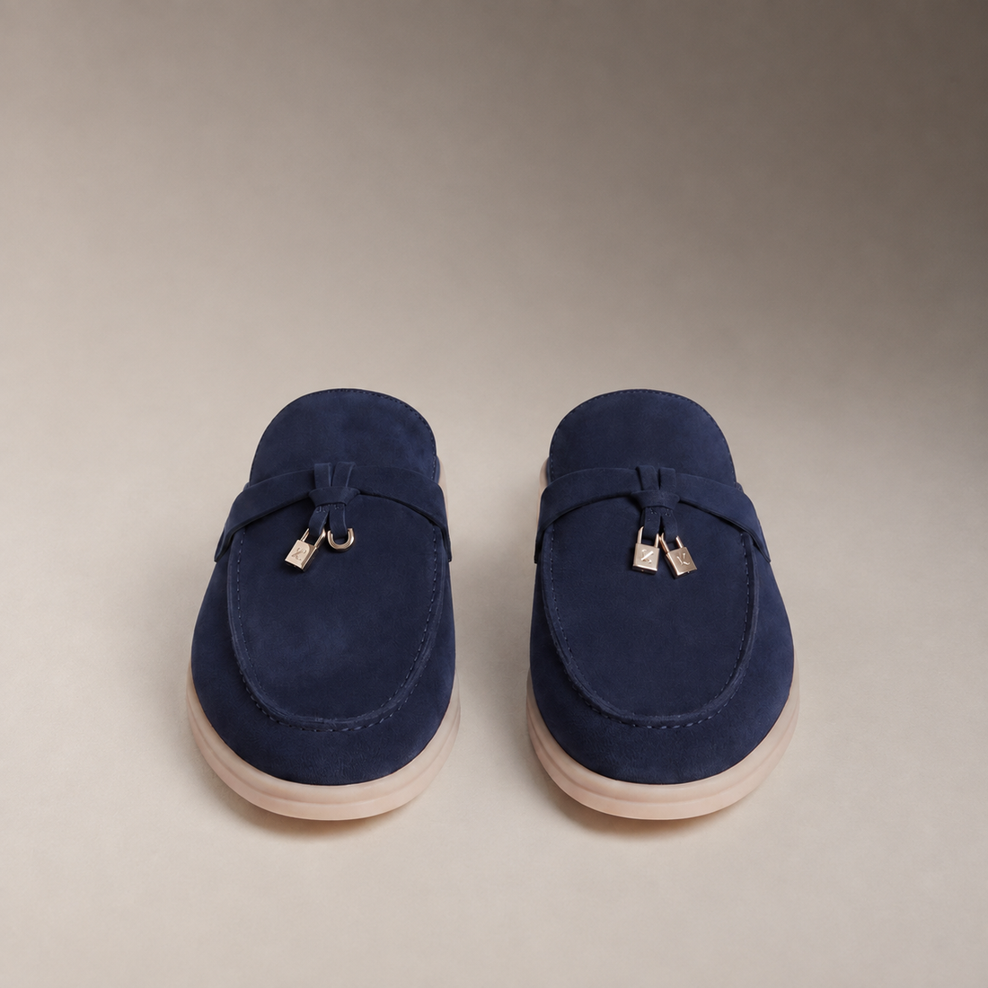 Men's Navy Suede Metal Buckle Loafer Mules