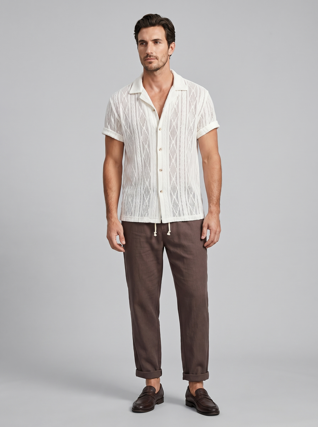 Men's Open-Knit Shirt and Trousers Set