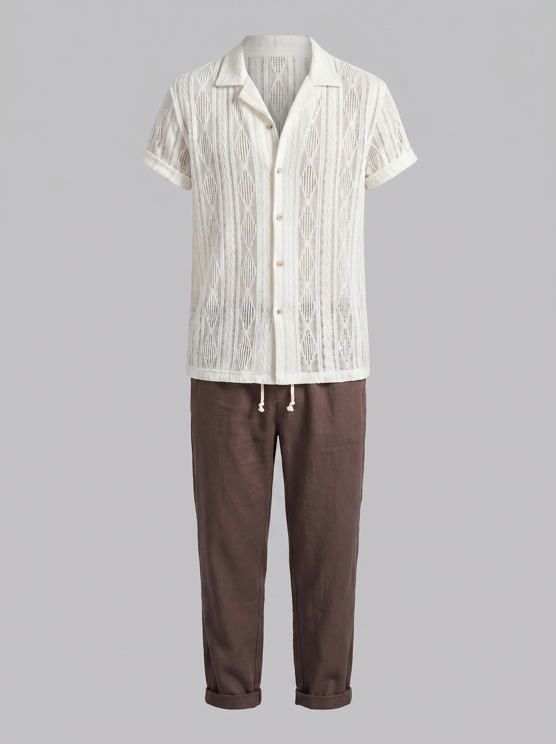 Men's Open-Knit Shirt and Trousers Set