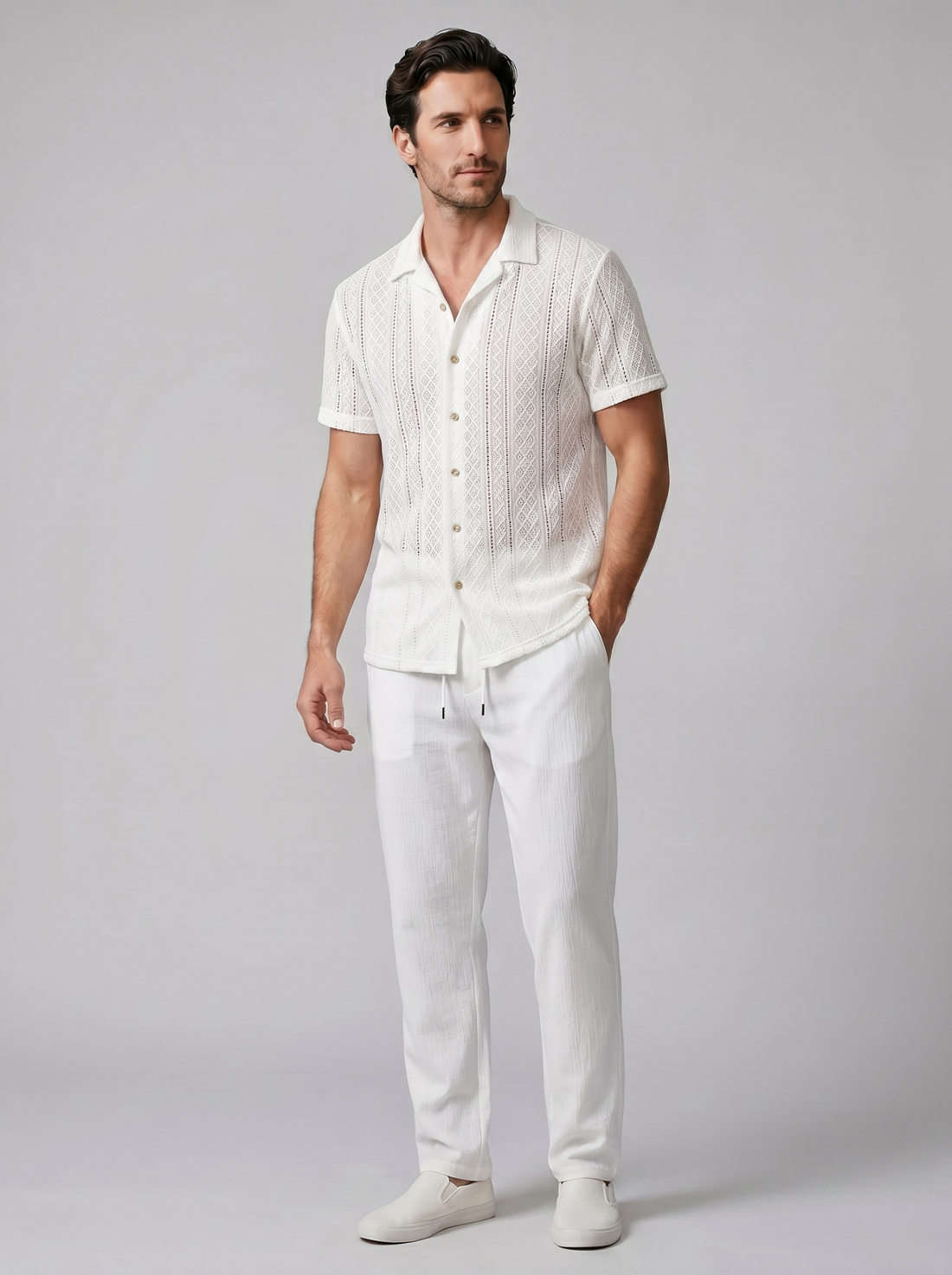 Men's Open-Knit Shirt and Trousers Set