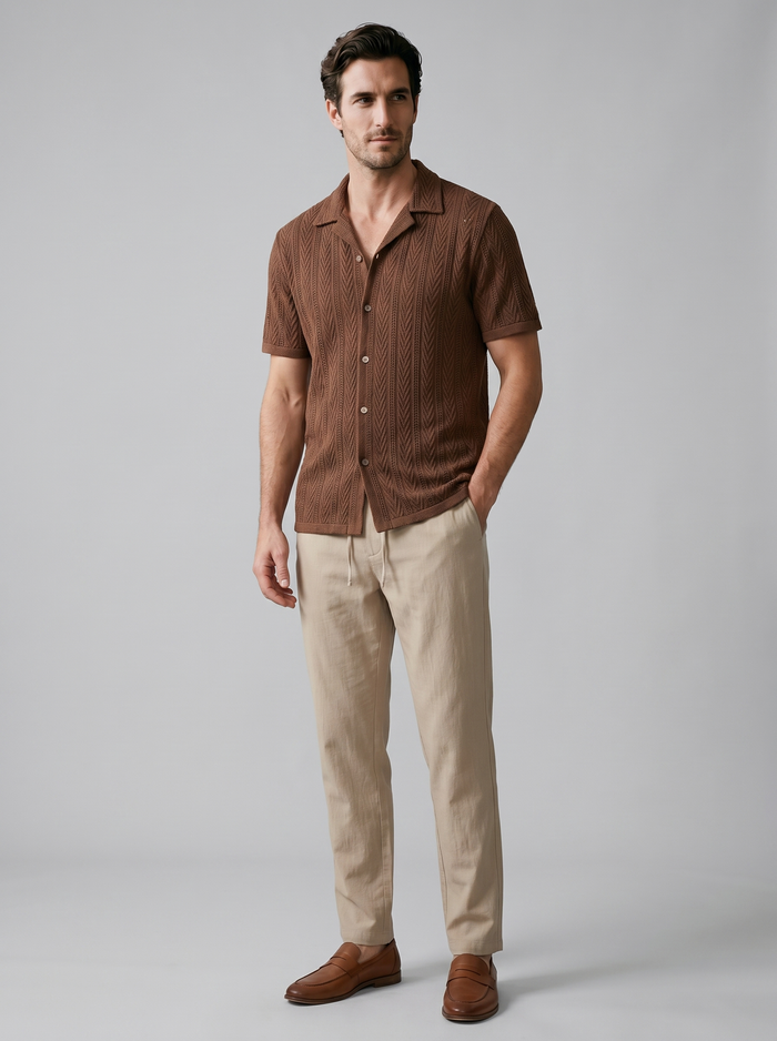 Men's Open-Knit Shirt and Trousers Set