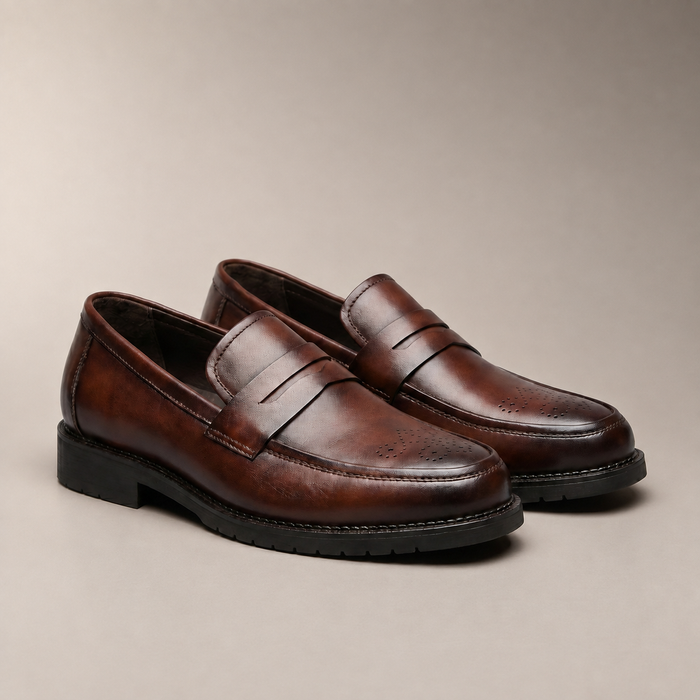 Men's Penny Loafers with Brogue Details