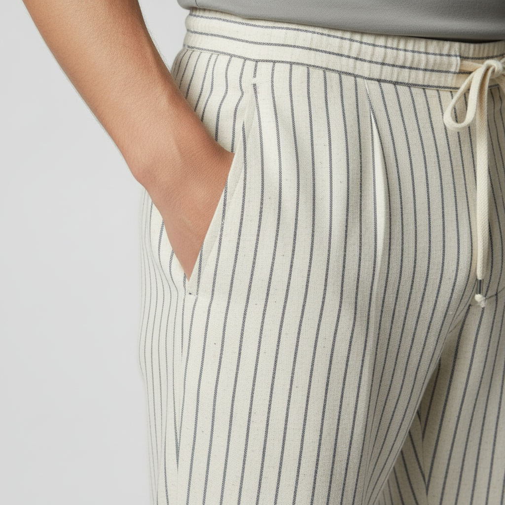 Men's Pinstripe Linen Cotton Drawstring Trousers