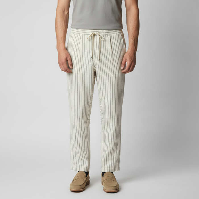 Men's Pinstripe Linen Cotton Drawstring Trousers