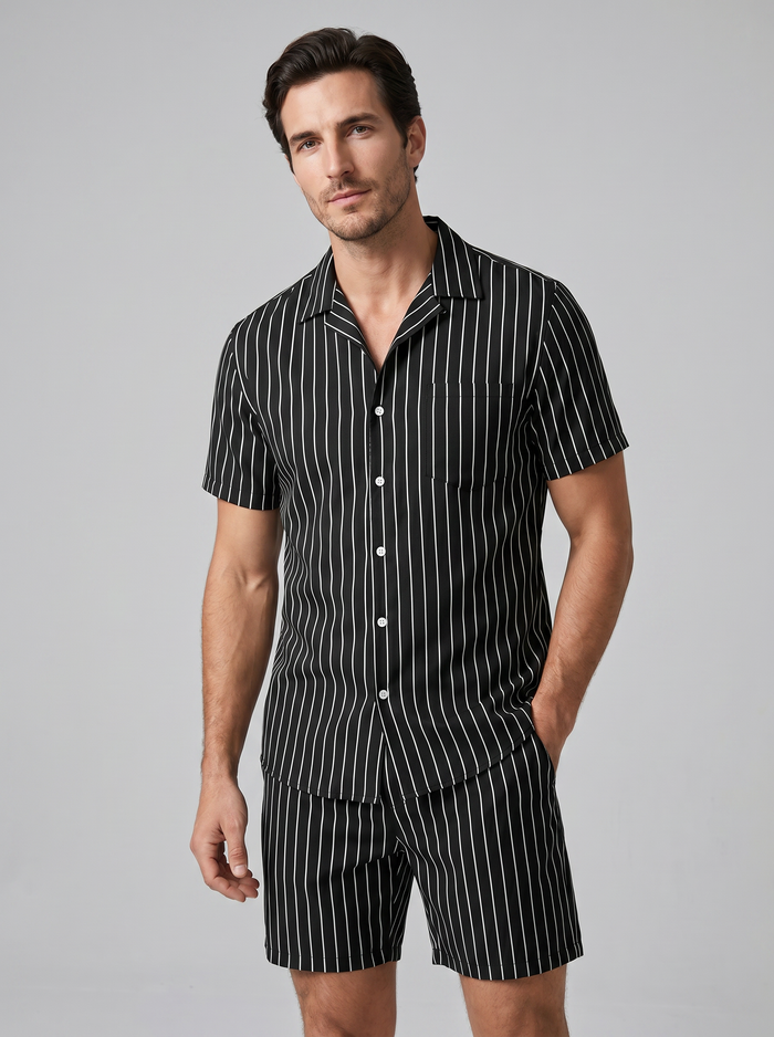 Men's Pinstripe Short Sleeve Co-Ord Set
