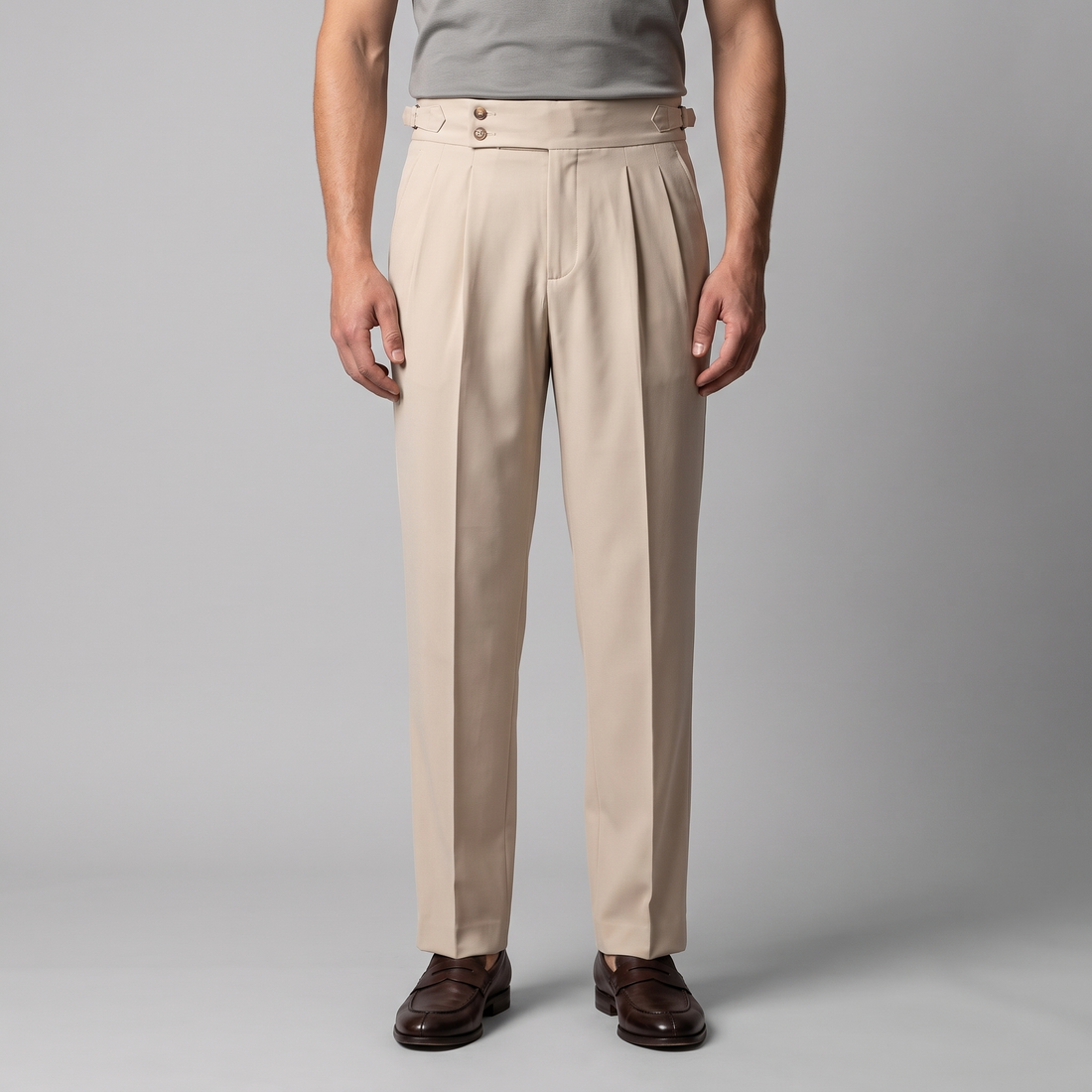 Men's Pleated Tailored Trousers with Turn-Ups