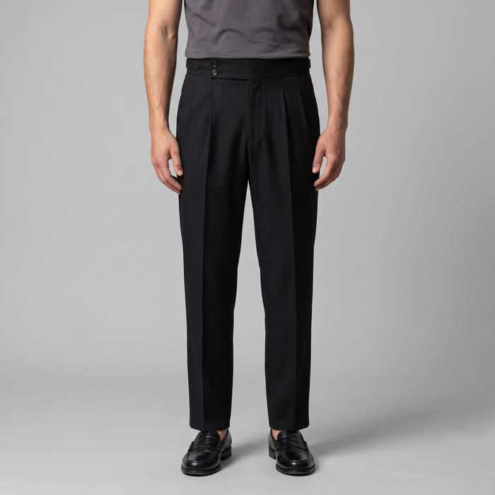 Men's Pleated Tailored Trousers with Turn-Ups