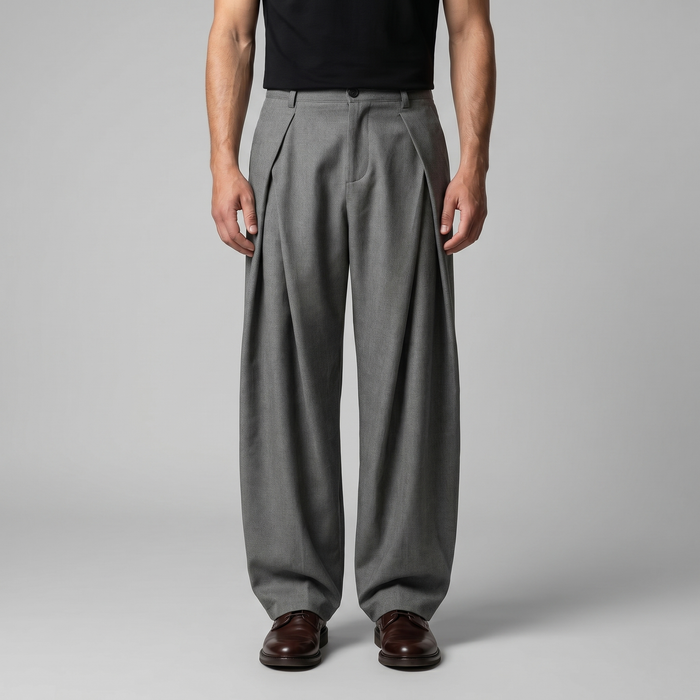 Men's Pleated Wide-Leg Tailored Trousers