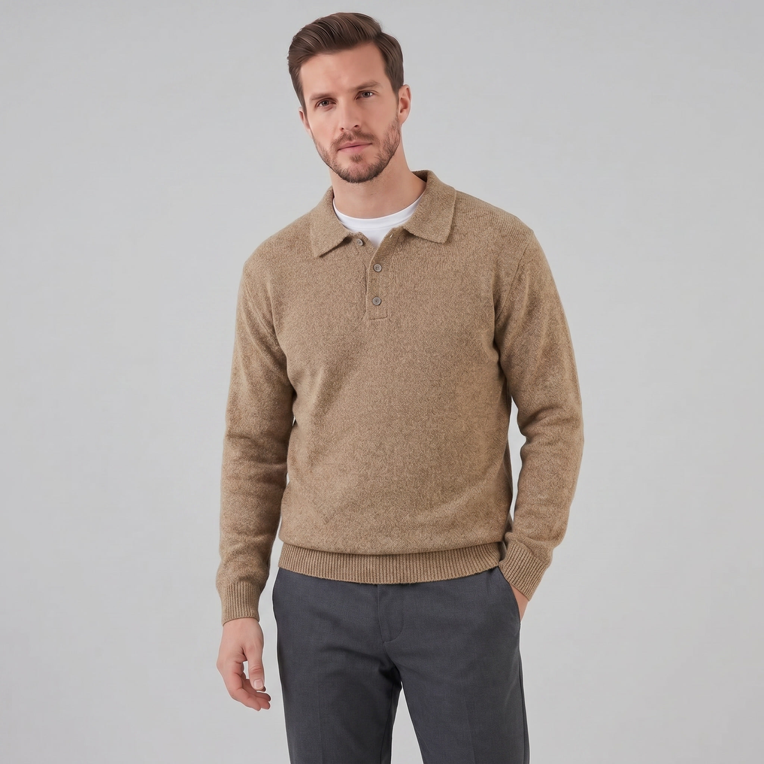 Men's Polo Collar Knit Sweater