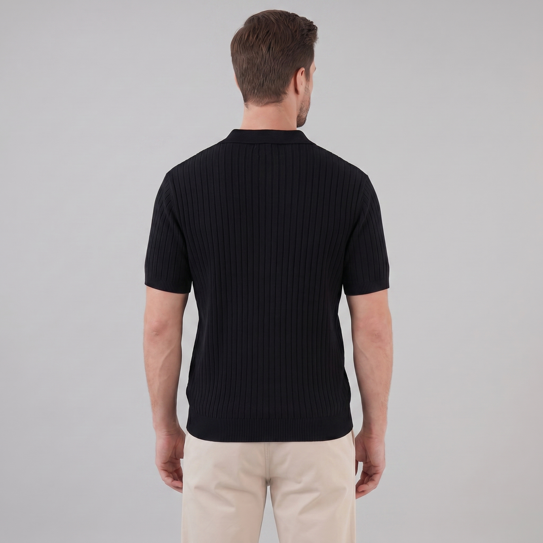 Men's Rib-Knit Polo Shirt with Short Sleeves