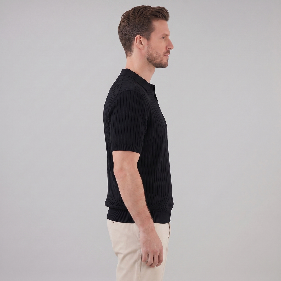 Men's Rib-Knit Polo Shirt with Short Sleeves
