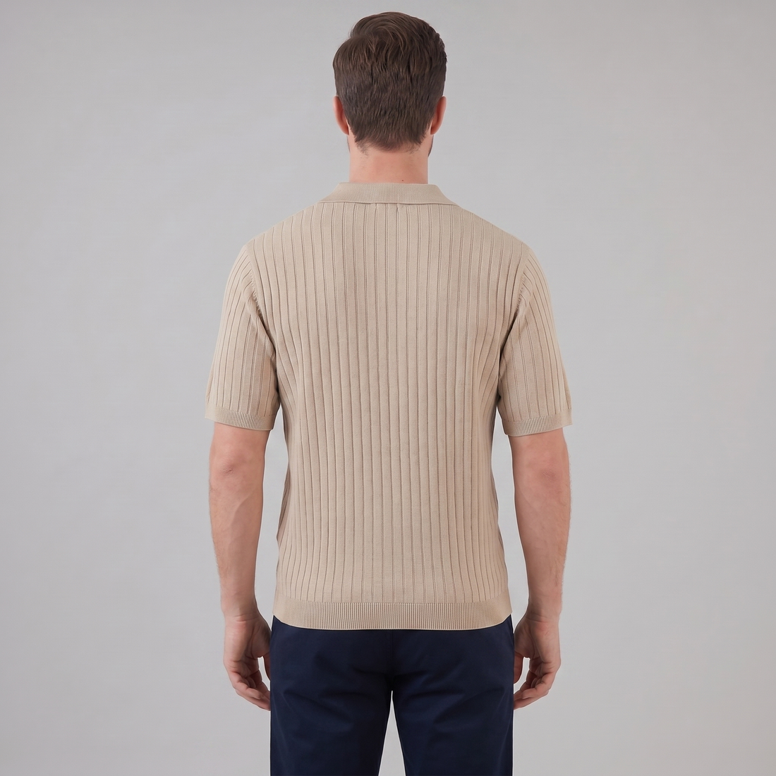 Men's Rib-Knit Polo Shirt with Short Sleeves