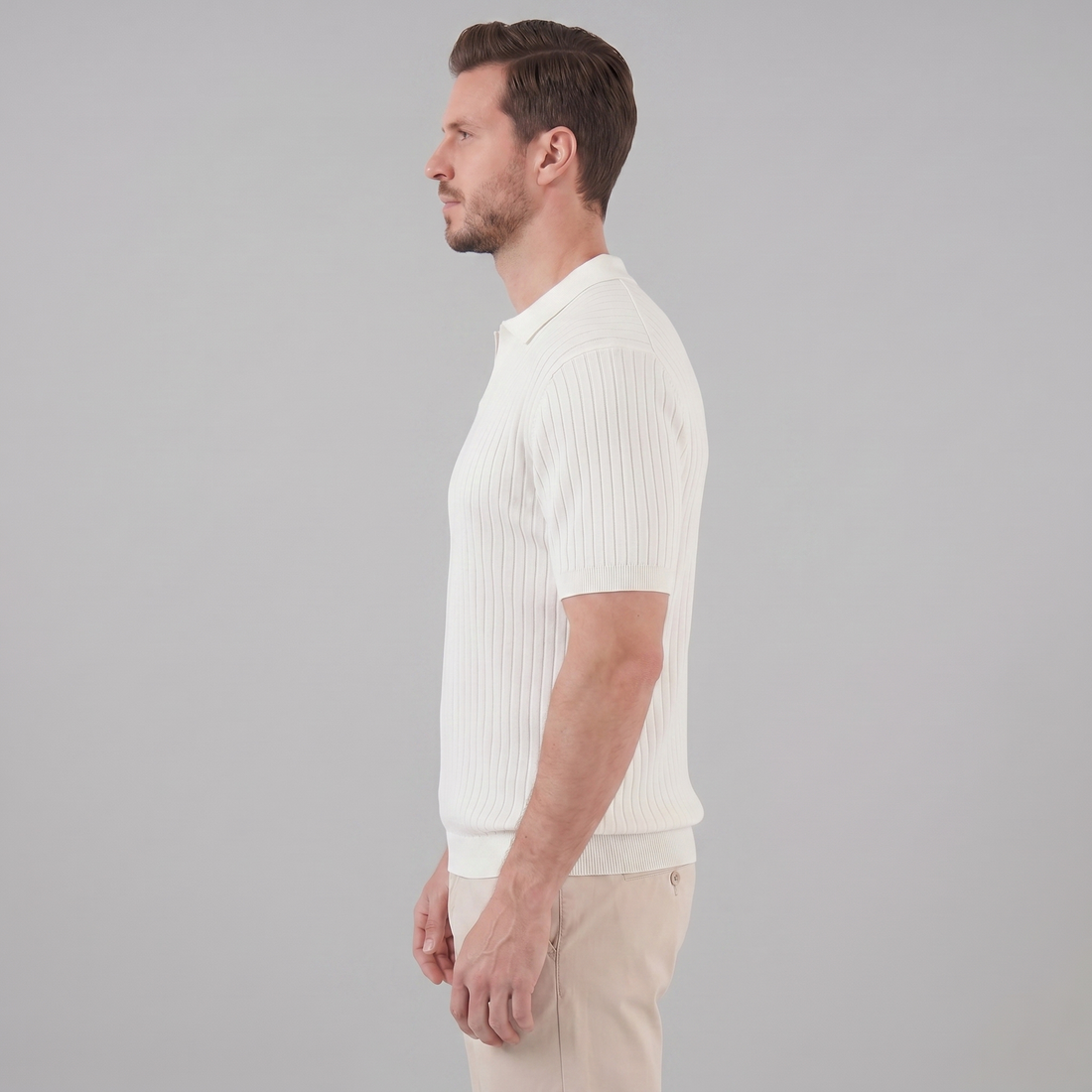 Men's Rib-Knit Polo Shirt with Short Sleeves