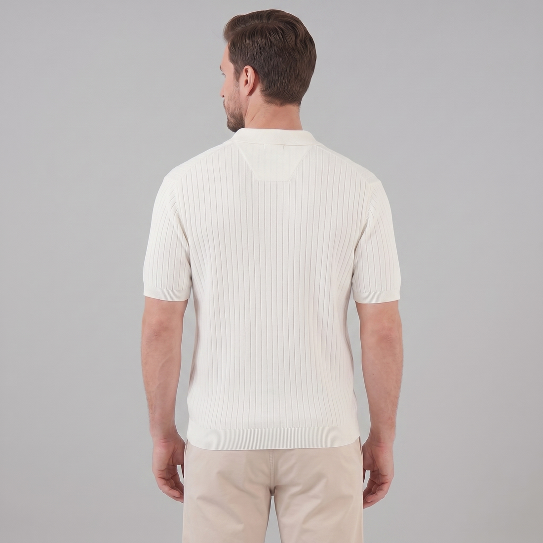 Men's Rib-Knit Polo Shirt with Short Sleeves