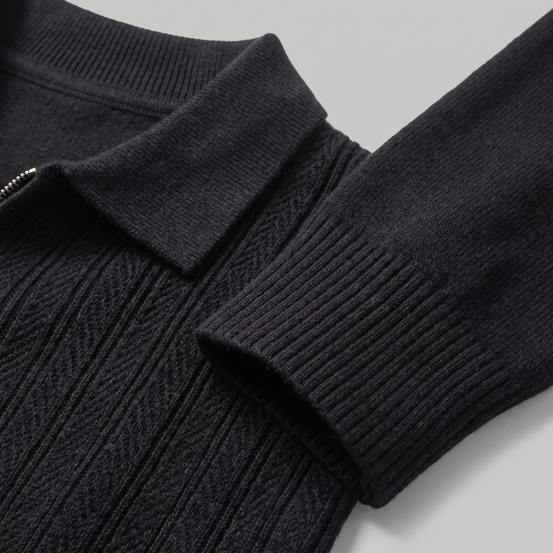 Men's Rib Knit Polo Shirt with Zipper