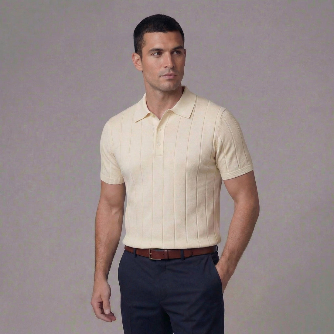 Men's Rib-Knit Polo Shirt