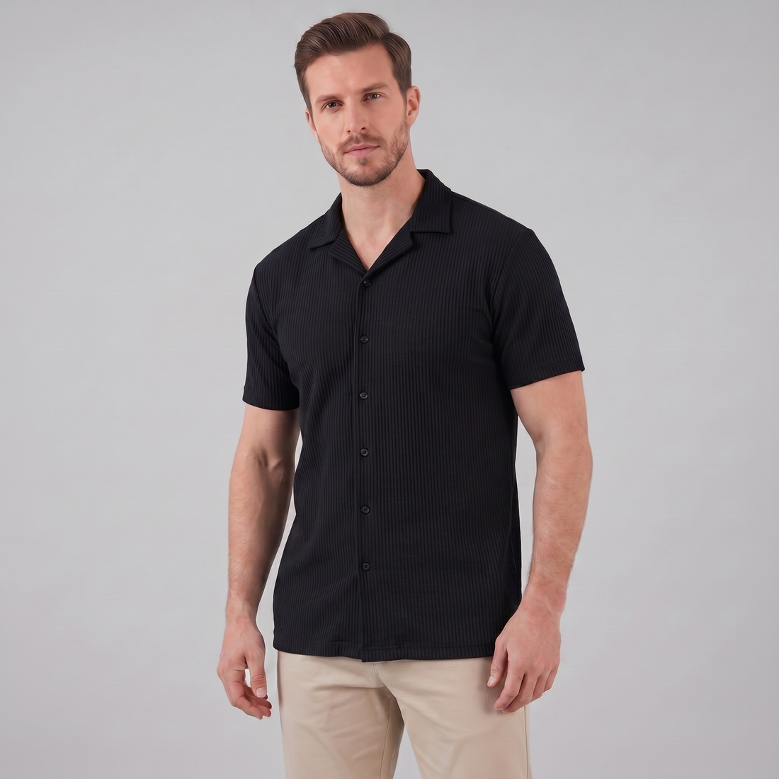 Men's Ribbed Cuban Collar Shirt