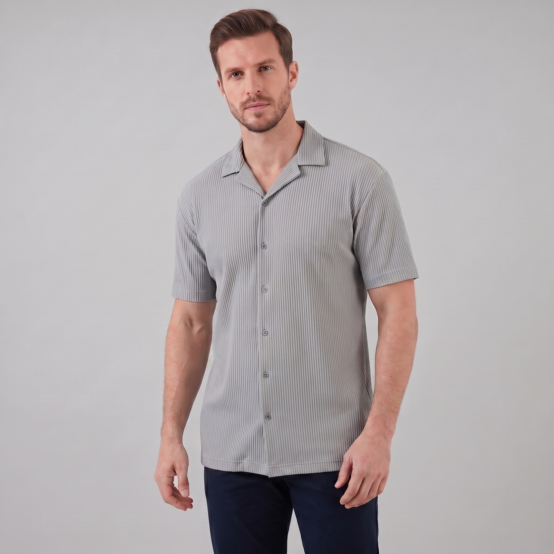 Men's Ribbed Cuban Collar Shirt