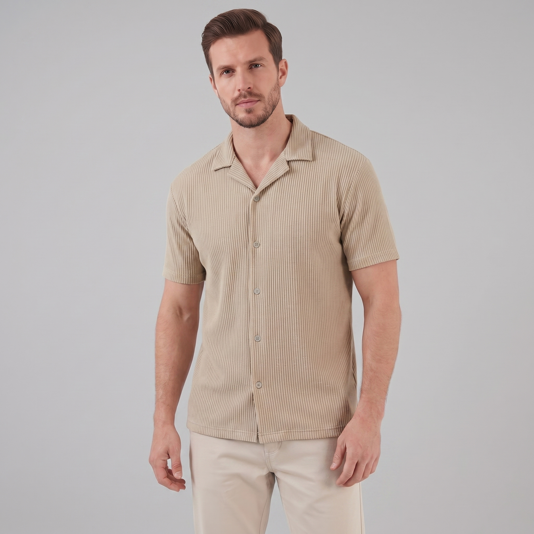 Men's Ribbed Cuban Collar Shirt