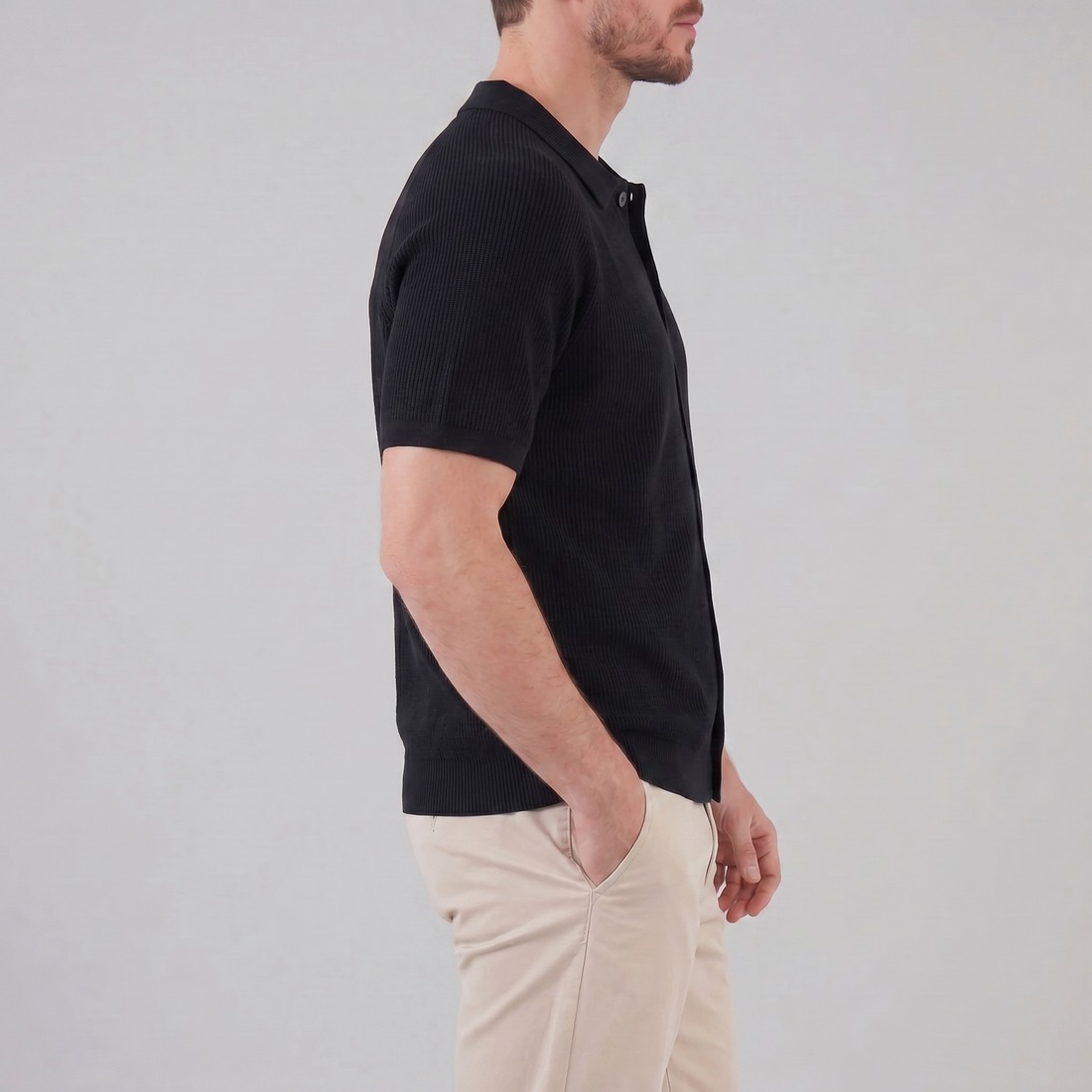Men's Ribbed Knit Button-Through Polo