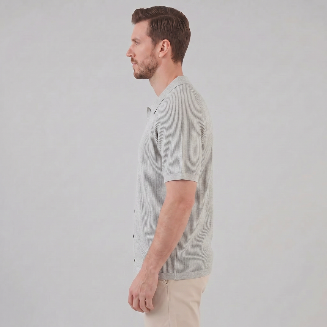 Men's Ribbed Knit Button-Through Polo