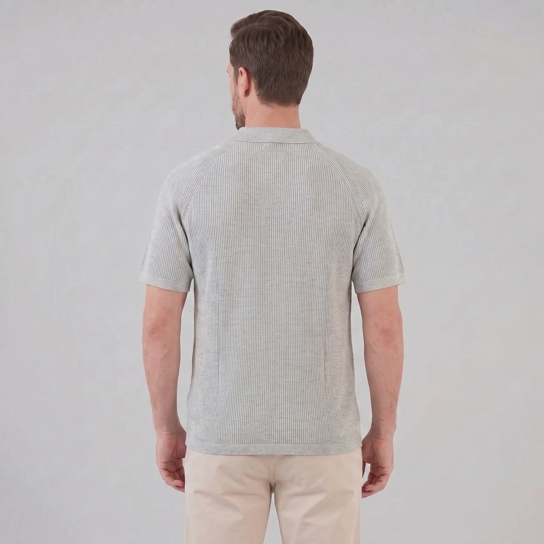 Men's Ribbed Knit Button-Through Polo