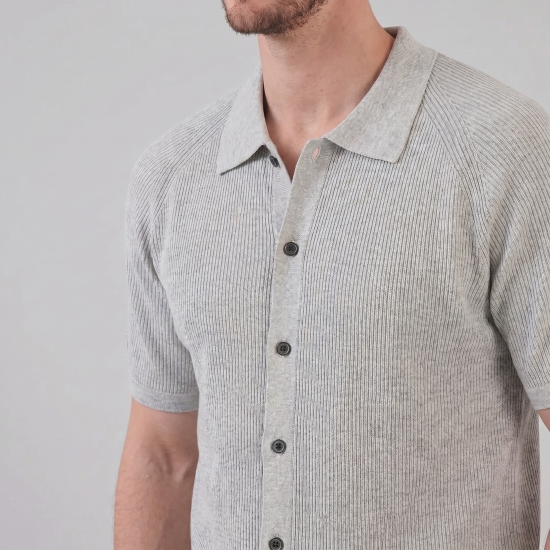 Men's Ribbed Knit Button-Through Polo