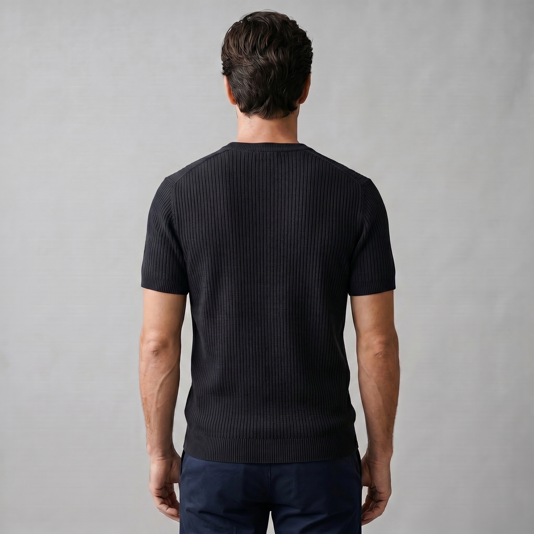 Men's Ribbed Knit Crew Neck T-Shirt