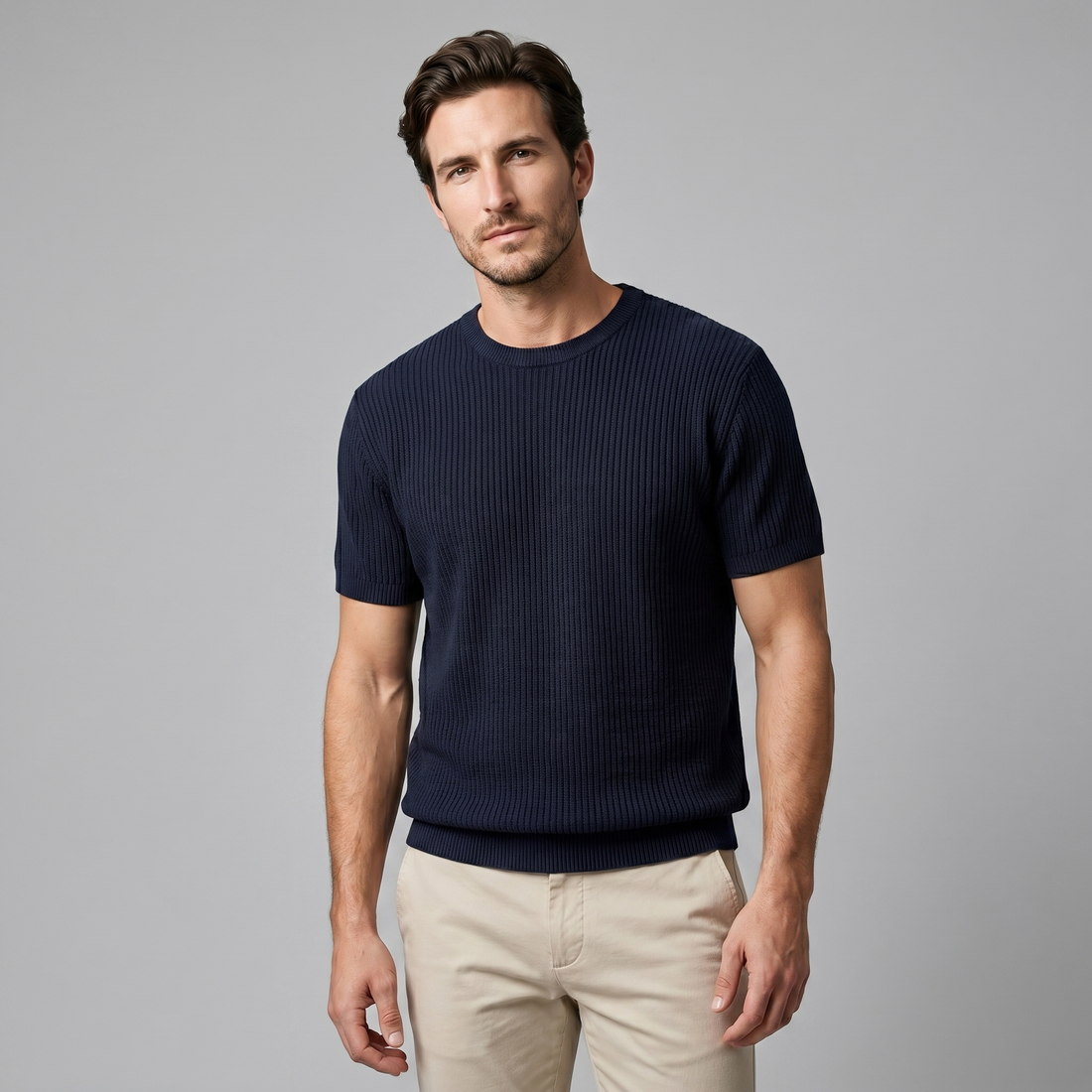 Men's Ribbed Knit Crew Neck T-Shirt