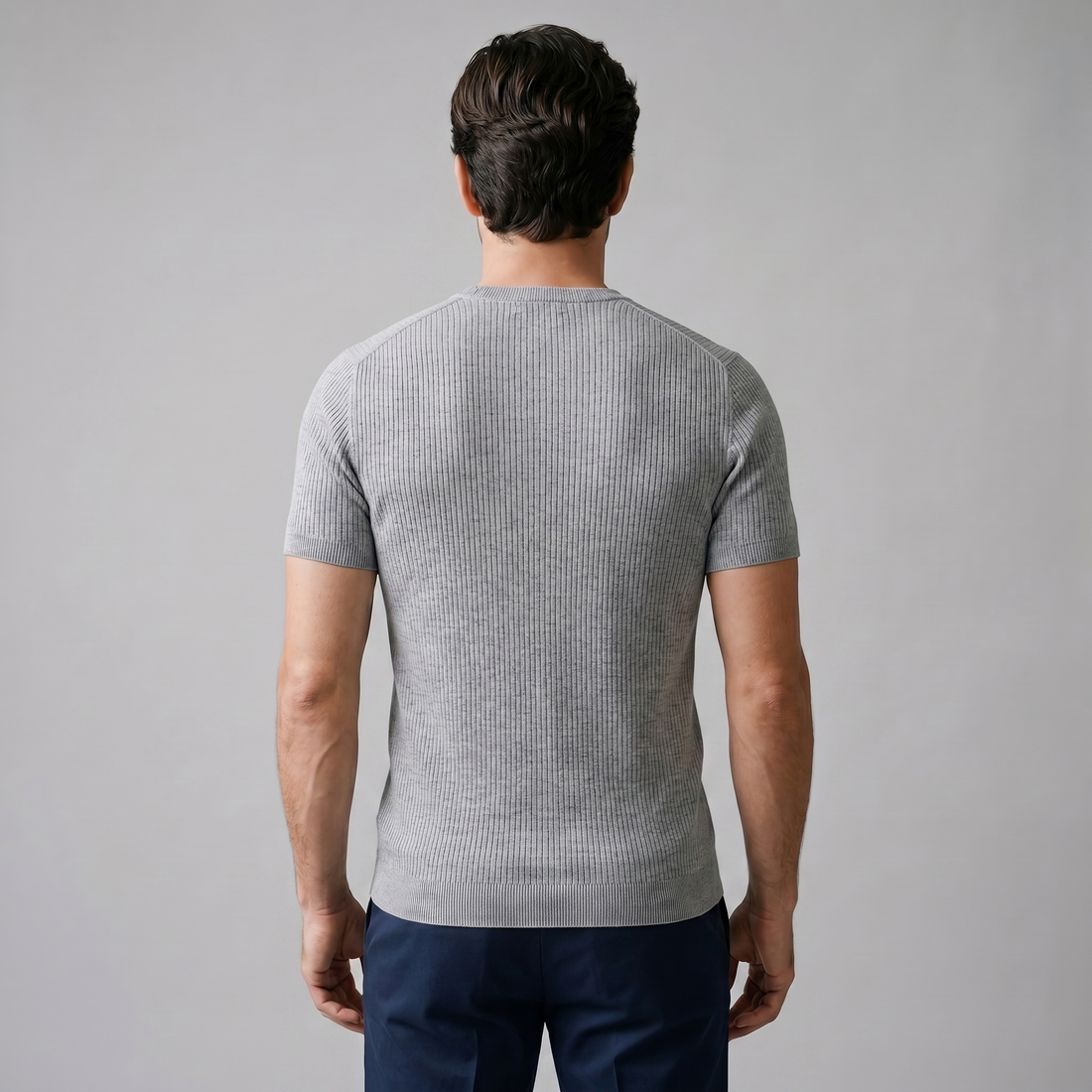 Men's Ribbed Knit Crew Neck T-Shirt