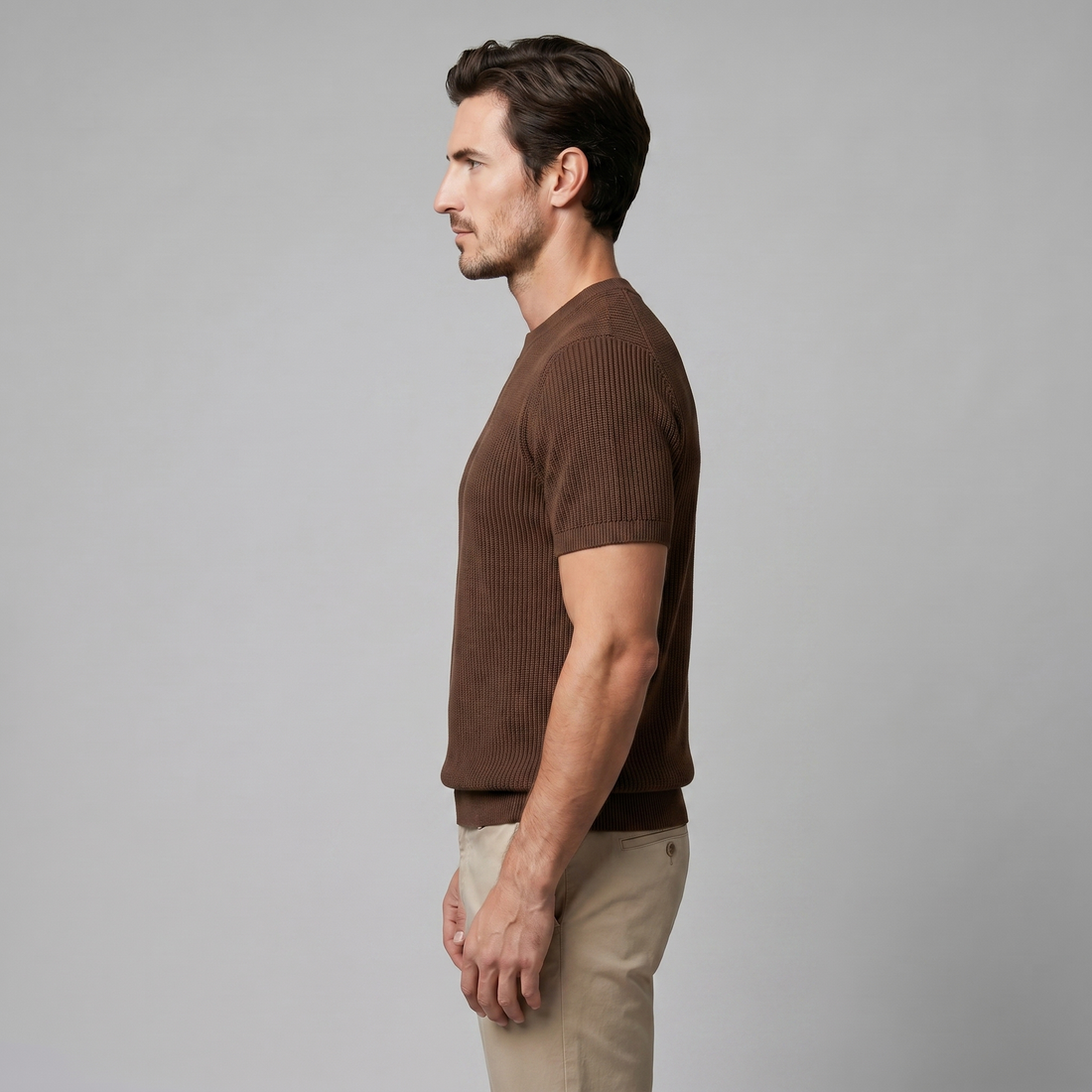 Men's Ribbed Knit Crew Neck T-Shirt