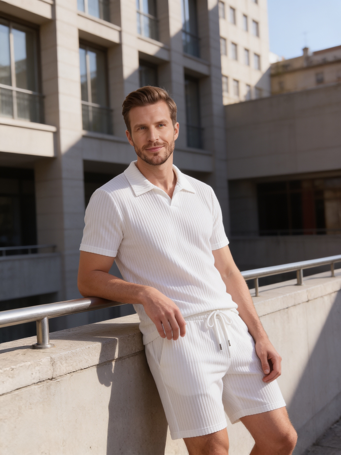 Men's Ribbed Knit Polo Co-Ord Set