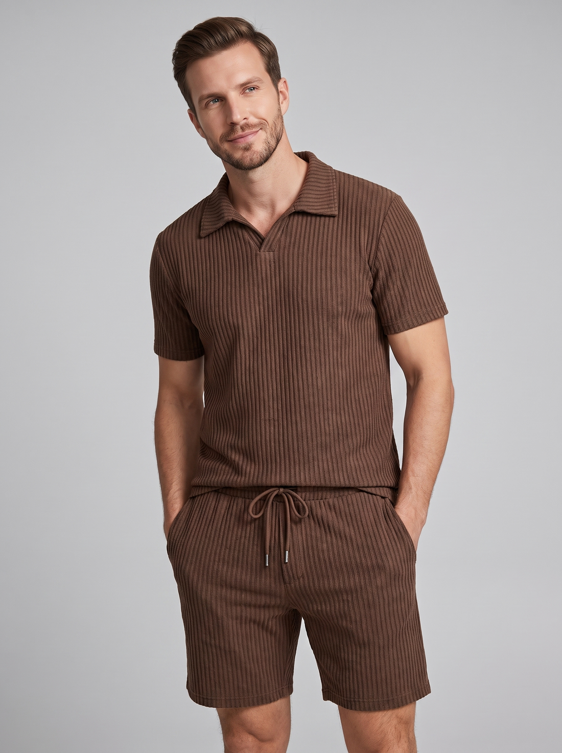 Men's Ribbed Knit Polo Co-Ord Set