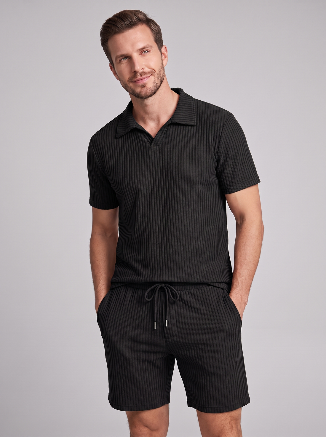Men's Ribbed Knit Polo Co-Ord Set
