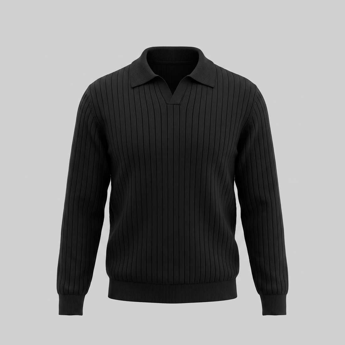 Men's Ribbed Knit Polo Sweater