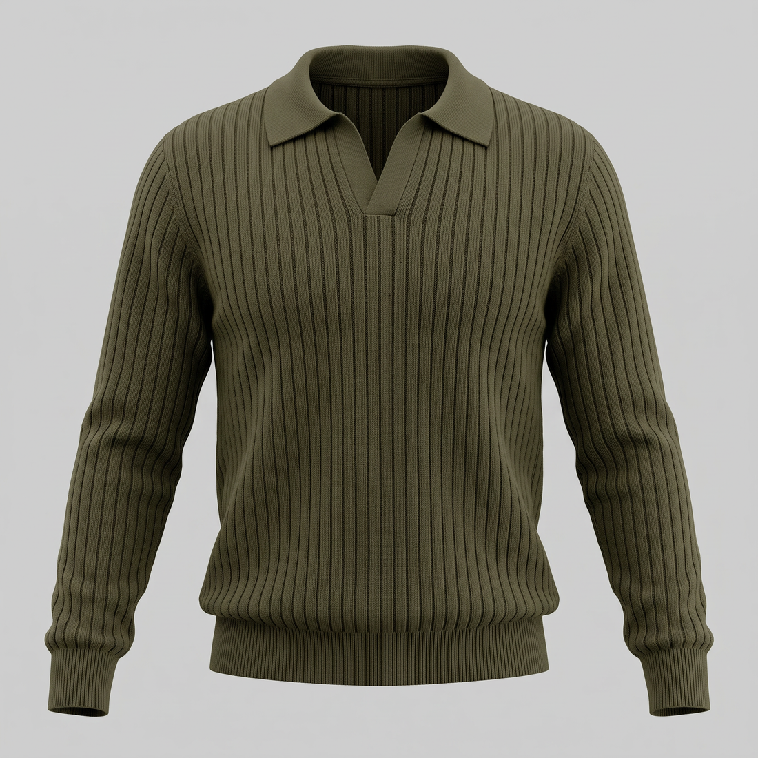 Men's Ribbed Knit Polo Sweater