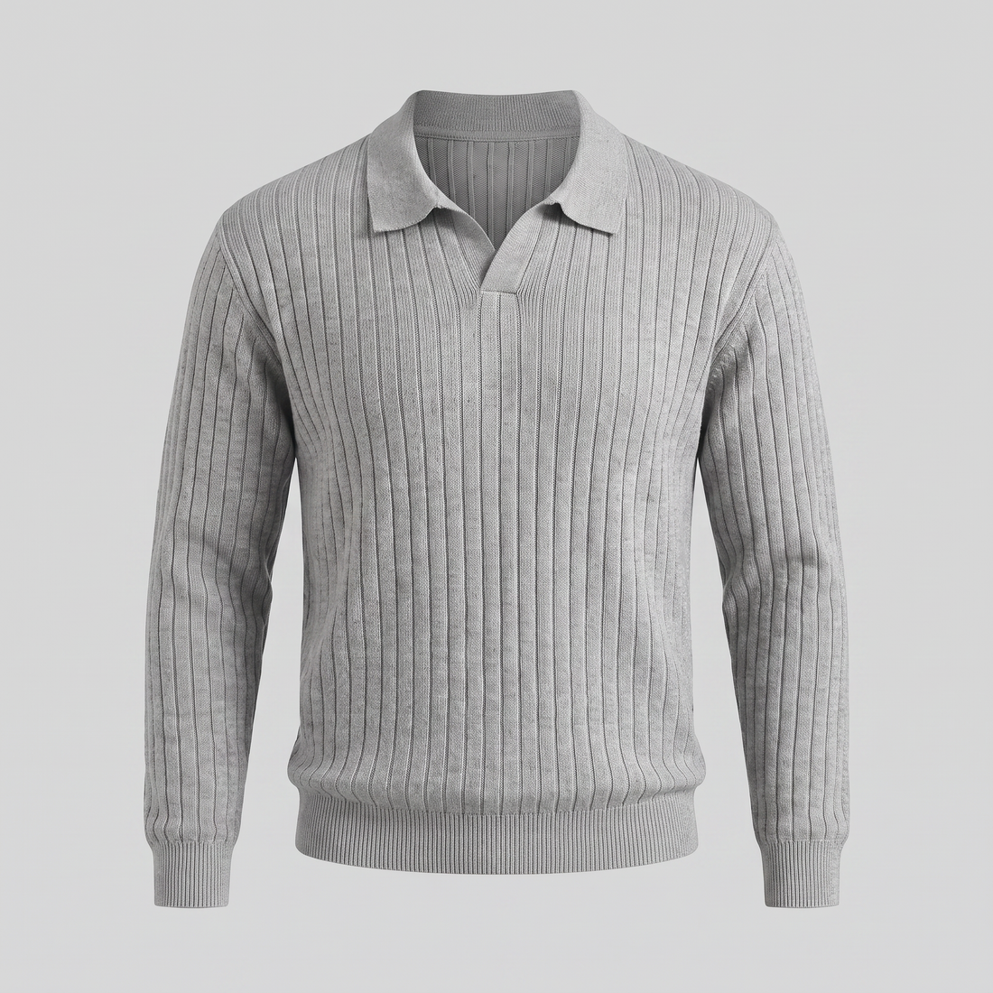 Men's Ribbed Knit Polo Sweater