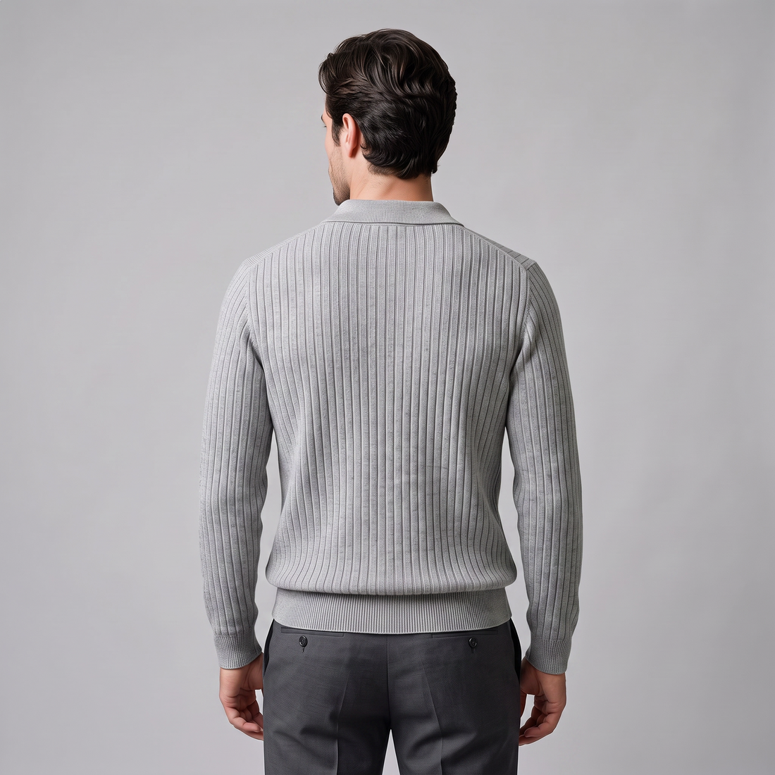 Men's Ribbed Knit Polo Sweater