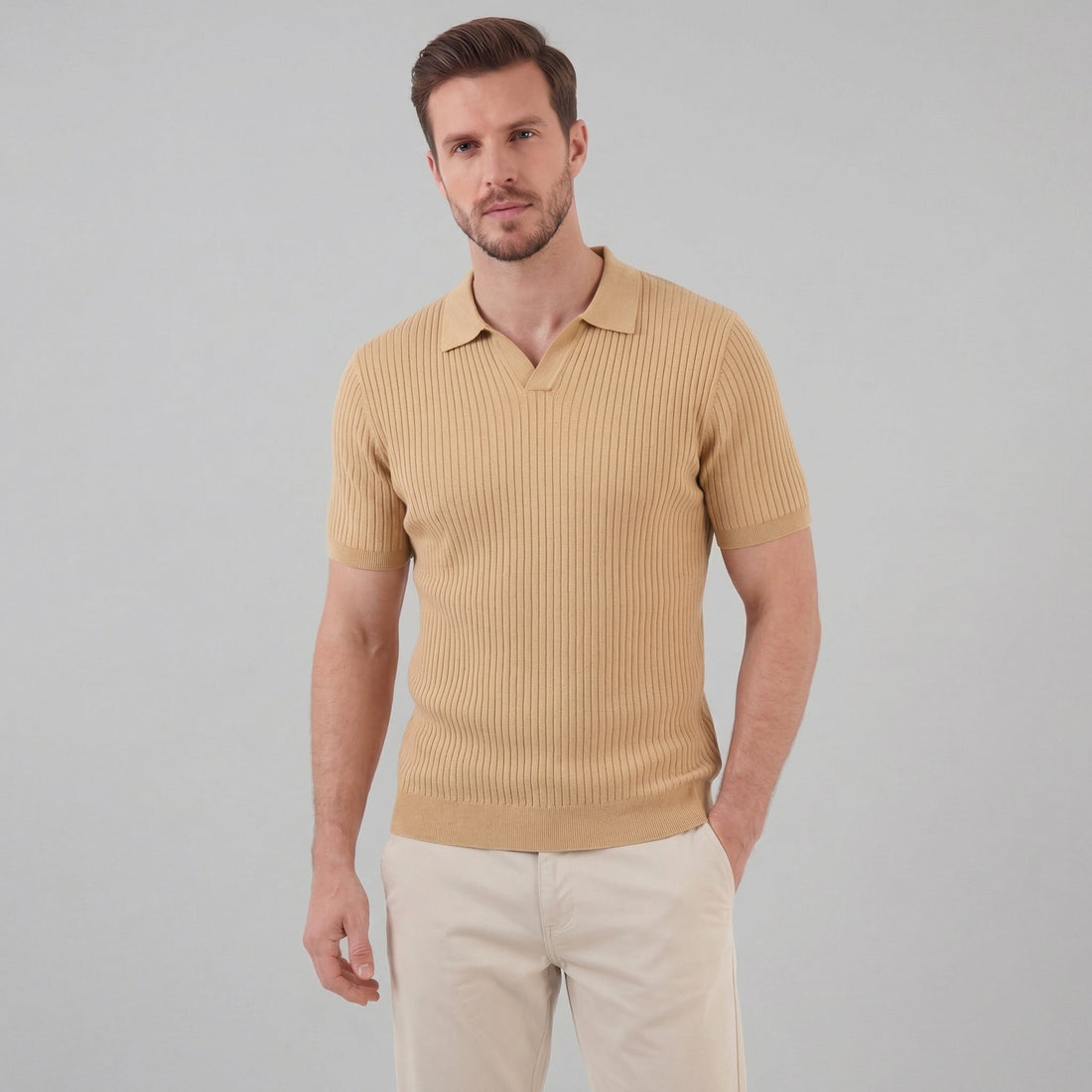Men’s Ribbed Knit Short Sleeve Polo Shirt