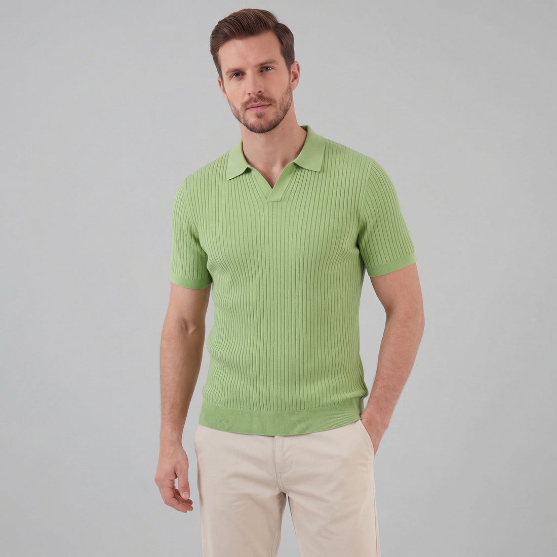 Men’s Ribbed Knit Short Sleeve Polo Shirt