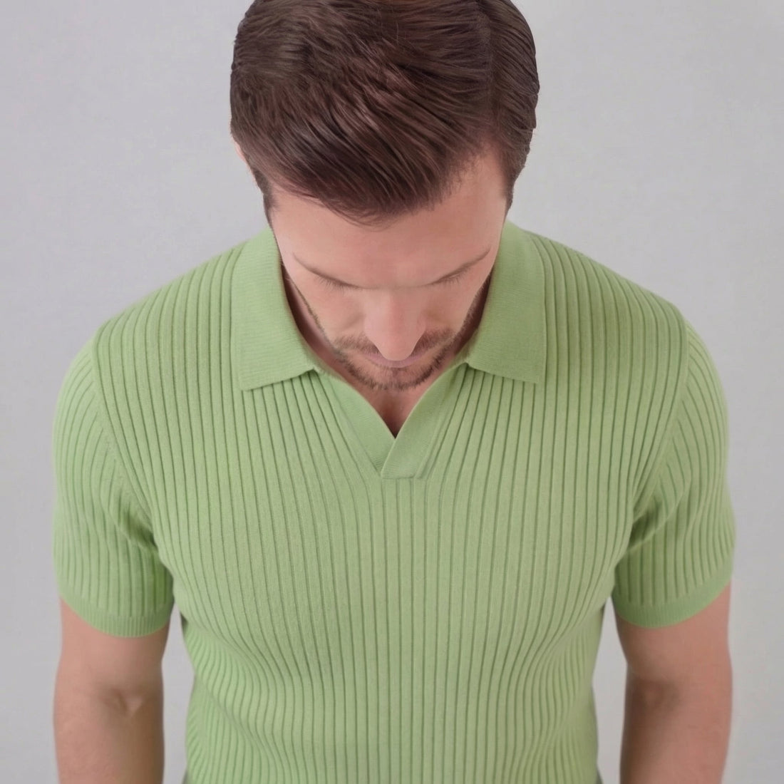 Men’s Ribbed Knit Short Sleeve Polo Shirt
