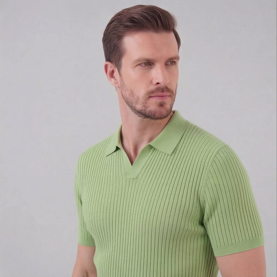 Men’s Ribbed Knit Short Sleeve Polo Shirt