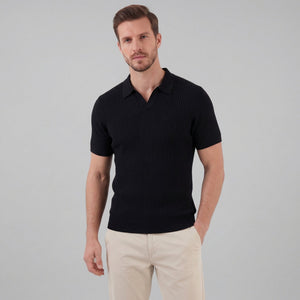 Men’s Ribbed Knit Short Sleeve Polo Shirt