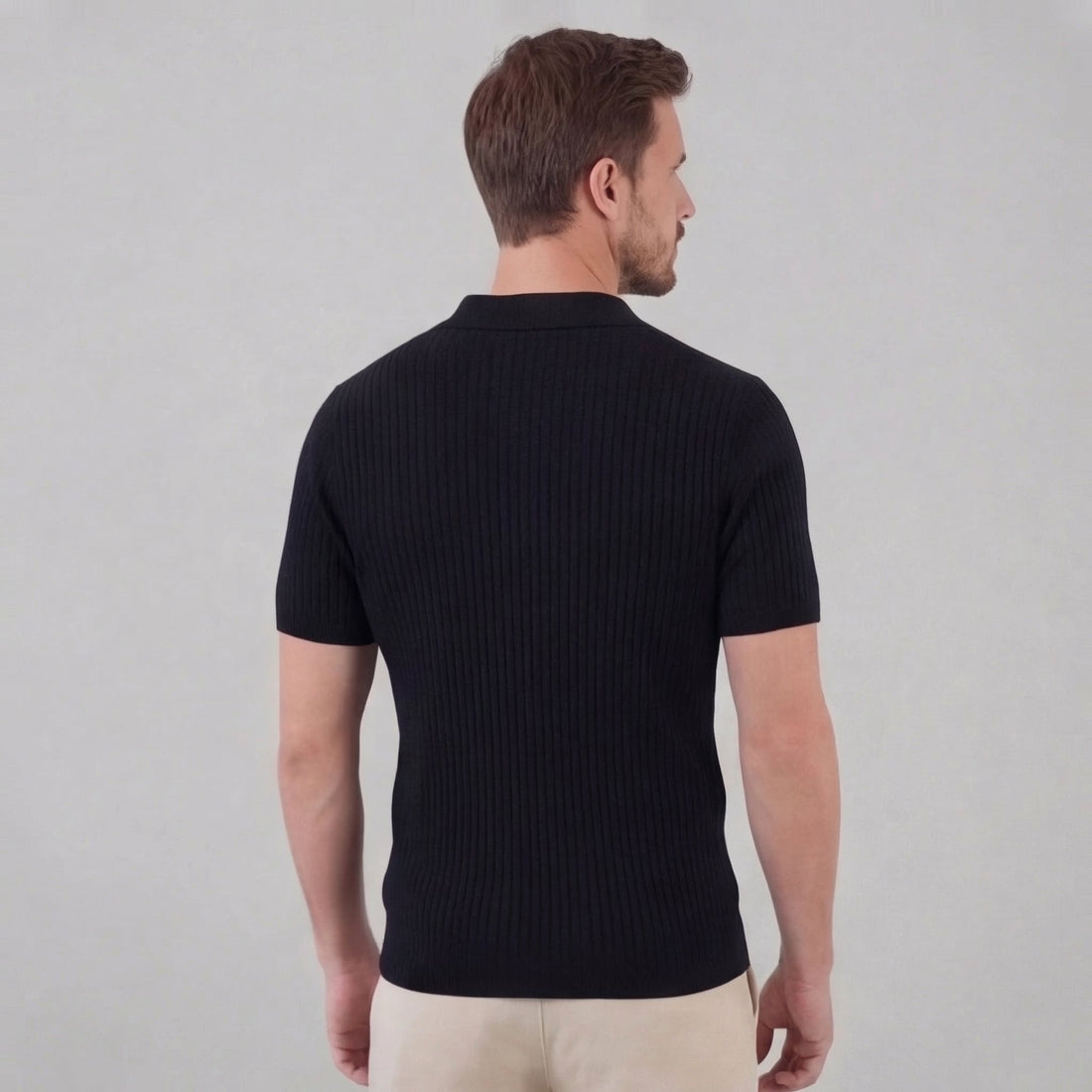 Men’s Ribbed Knit Short Sleeve Polo Shirt