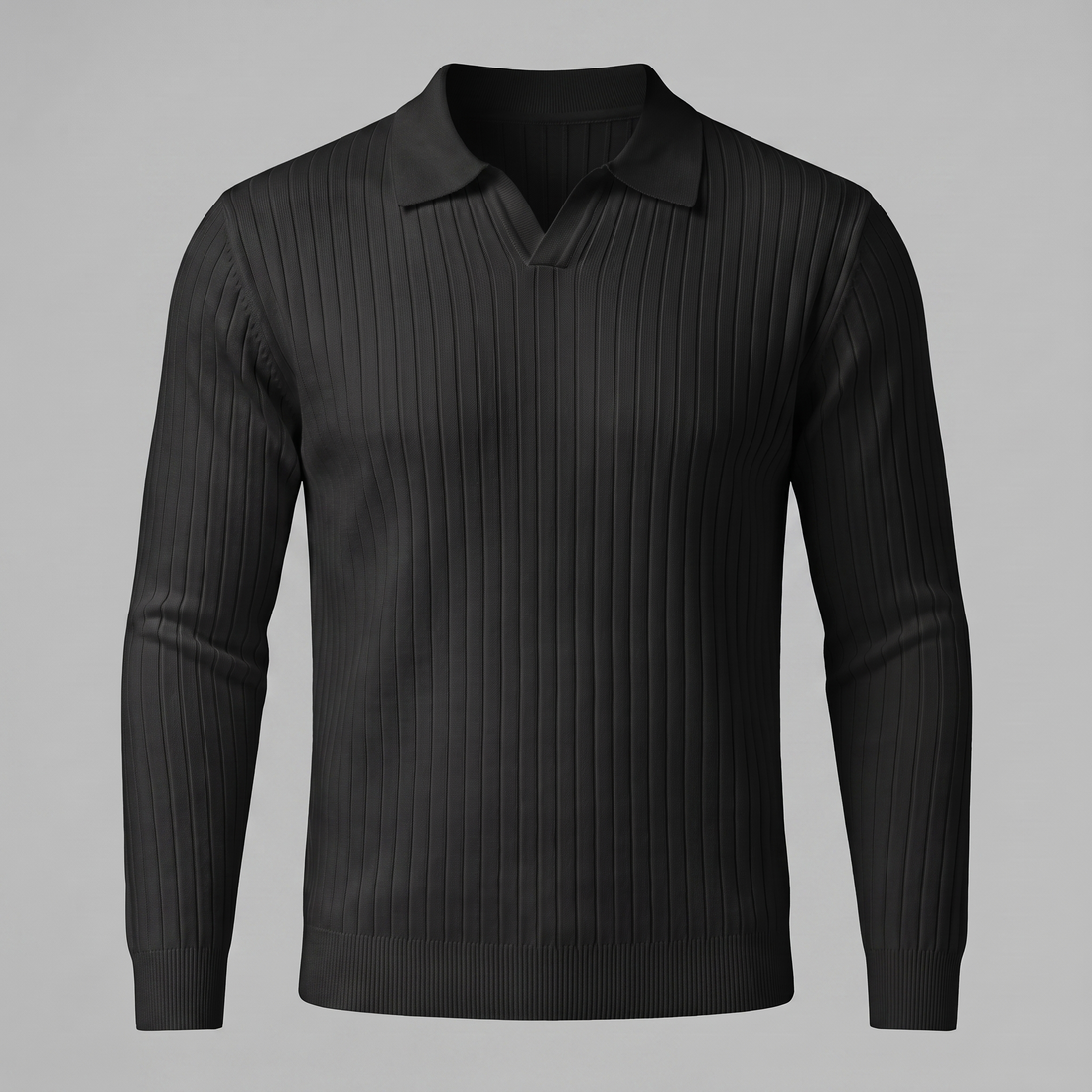 Men's Ribbed Open Collar Polo Sweater