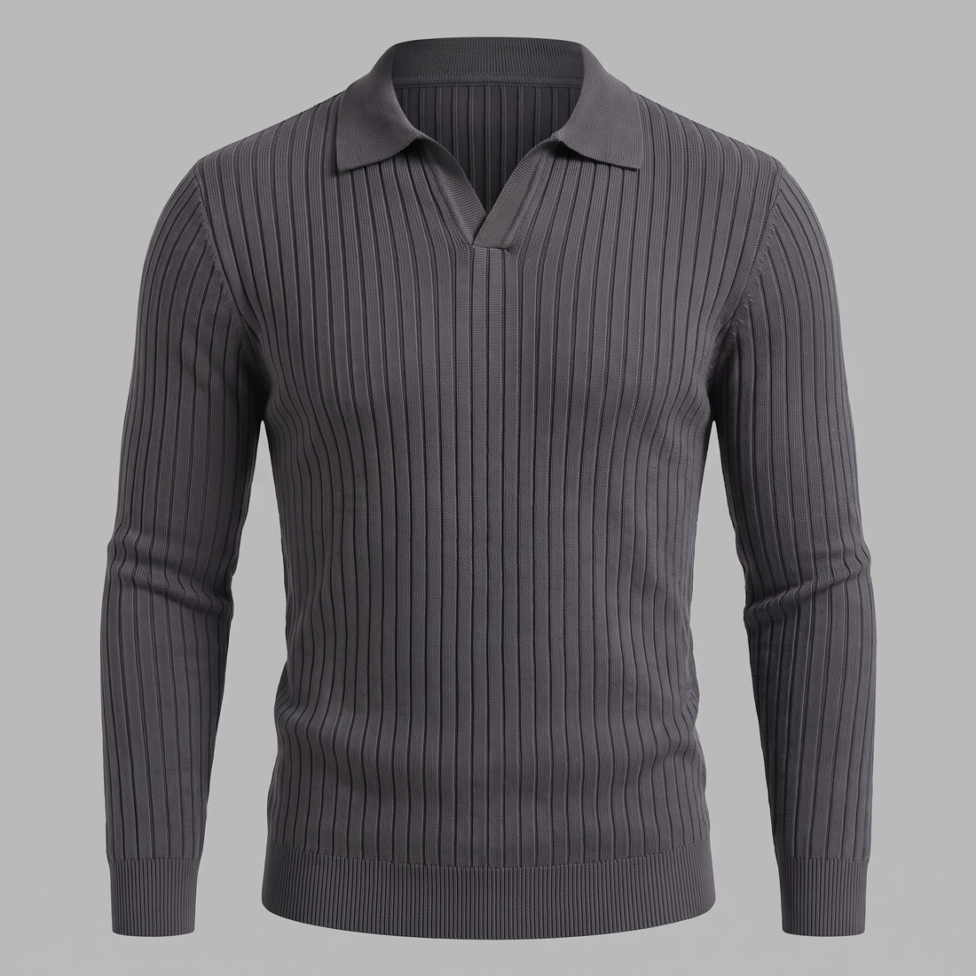 Men's Ribbed Open Collar Polo Sweater
