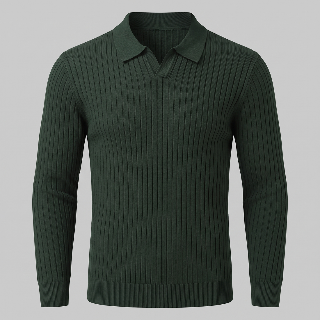 Men's Ribbed Open Collar Polo Sweater